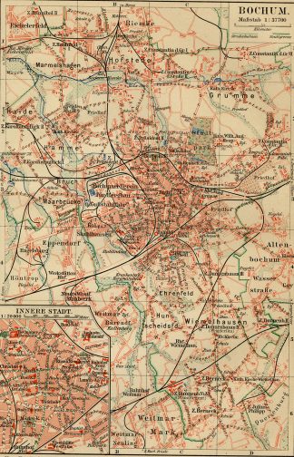 Antique Map-BOCHUM-GERMANY-Meyers-1895