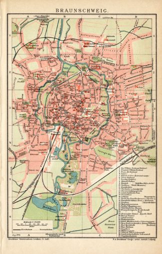 Antique Map-BRAUNSCHWEIG-GERMANY-Meyers-1895