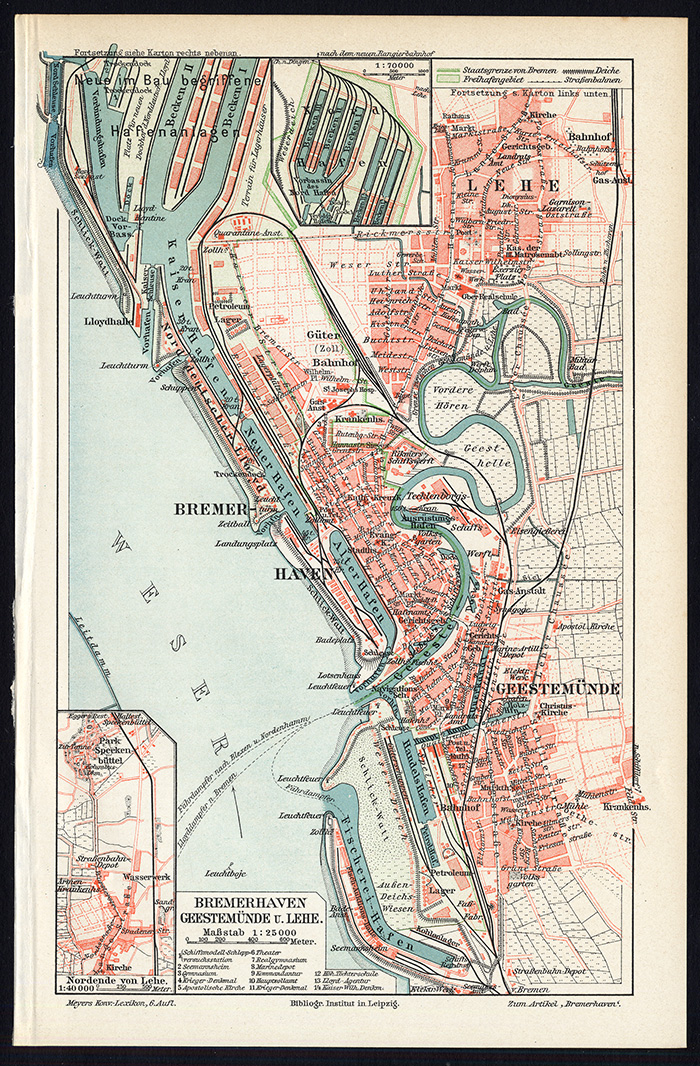 , Antique Map-BREMERHAVEN-GEESTEMUNDE-GERMANY-Meyers-1902, Pictura Antique Prints