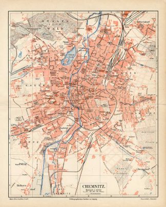 Antique Map-CHEMNITZ-GERMANY-CITY-REGION-Meyers-1895