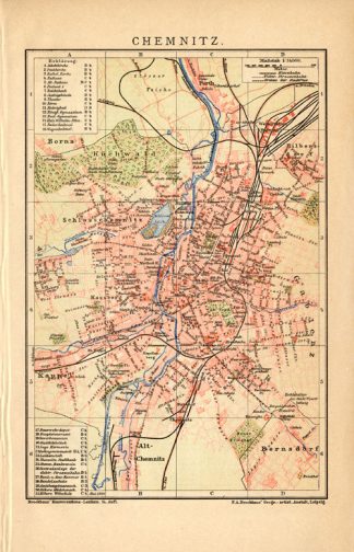 Antique Map-CHEMNITZ-GERMANY-Brockhaus-1893