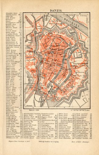 Antique Map-DANZIG-GERMANY-LEGEND-REGISTER-Meyers-1885
