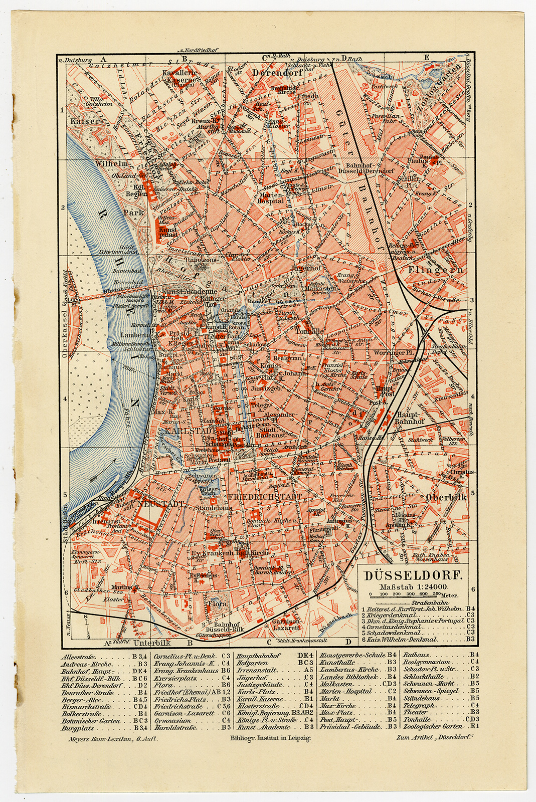 , Antique Map-DUSSELDORF-GERMANY-Meyers-1895, Pictura Antique Prints