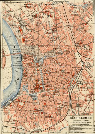 Antique Map-DUSSELDORF-GERMANY-Meyers-1895
