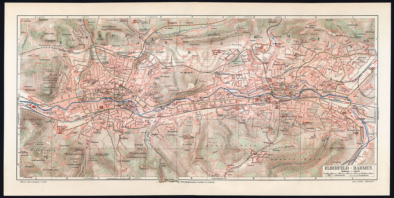 , Antique Map-ELBERFELD-WUPPERTAL-GERMANY-Meyers-1902, Pictura Antique Prints