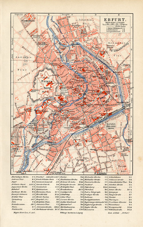 , Antique Map-ERFURT-GERMANY-CITY PLAN-Meyers-1903, Pictura Antique Prints