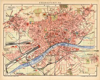 Antique Map-FRANKFURT AM MAIN-GERMANY-Brockhaus-1893