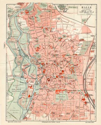 Antique Map-HALLE-SAALE-GERMANY-CITY PLAN-Meyers-1895