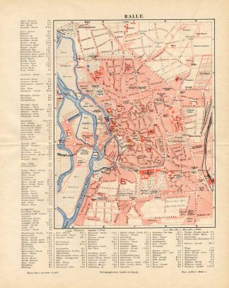 Antique Map-HALLE-SAALE-CITY-GERMANY-Meyers-1895
