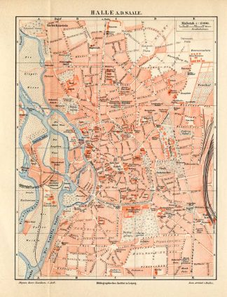 Antique Map-HALLE-SAALE-GERMANY-Meyers-1895