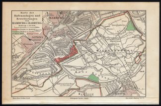 Antique Map-HAMBURG-HARBURG-GERMANY-PORTS-Meyers-1902