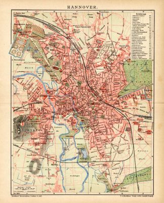 Antique Map-HANNOVER-GERMANY-Meyers-1895