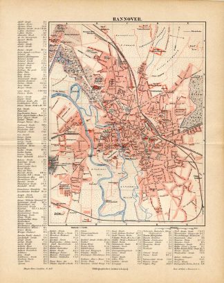 Antique Map-HANNOVER-CITY-GERMANY-Meyers-4th-1893