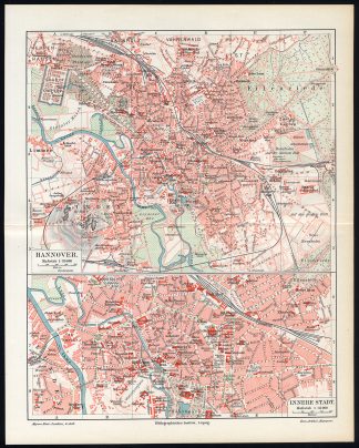 Antique Map-HANNOVER-GERMANY-Meyers-1902