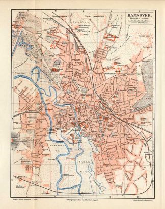 Antique Map-HANNOVER-GERMANY-CITY PLAN-Meyers-1895