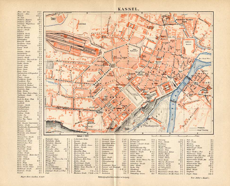 Bb06780 416x337 Antique Map-KASSEL-GERMANY-CITY-LEGEND-Meyers-1885