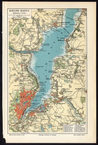 Antique Map-KIELER HAFEN-PORT-GERMANY-Meyers-1895