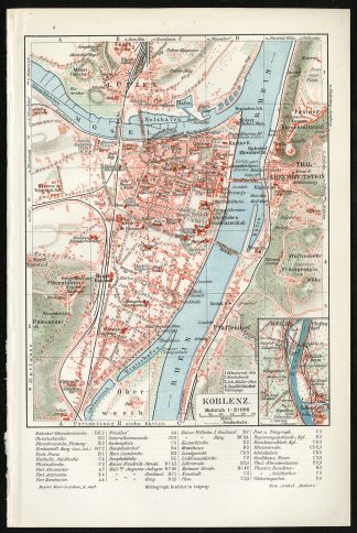Antique Map-KOBLENZ-RHINE-MOSEL-GERMANY-Meyers-1902