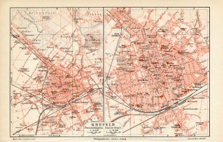Antique Map-KREFELD-GERMANY-CITY CENTER-REGION-Meyers-1902