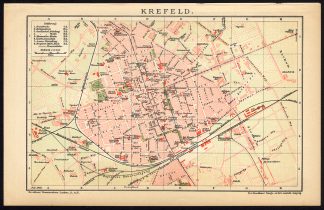 Antique Map-KREFELD-GERMANY-CITY-Brockhaus-1893
