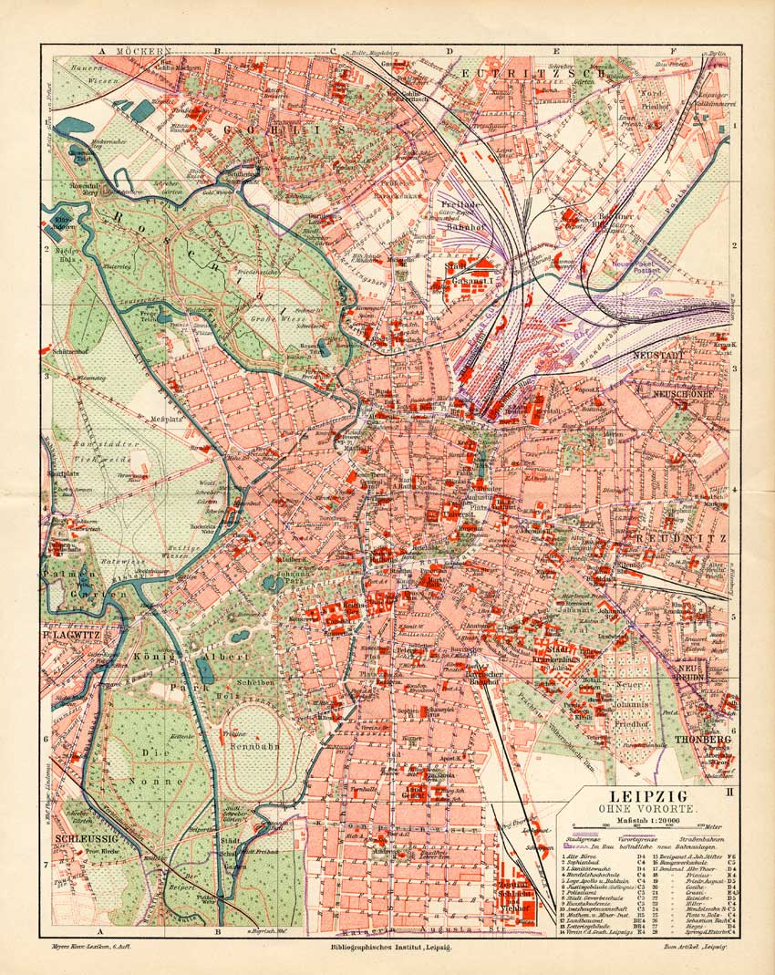 , Antique Map-LEIPZIG-CITY-GERMANY-Meyers-1895, Pictura Antique Prints
