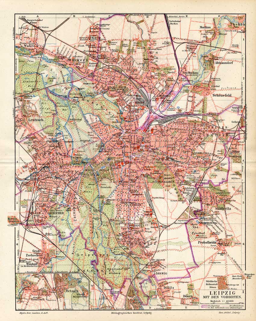 , Antique Map-LEIPZIG-GERMANY-PLAN-Meyers-1902, Pictura Antique Prints