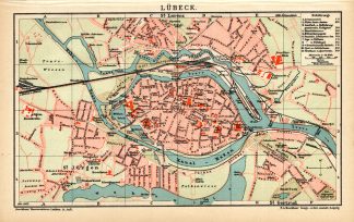 Antique Map-LUBECK-GERMANY-CITY-Brockhaus-1893