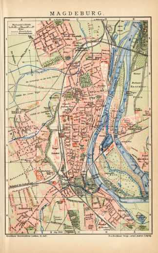 Antique Map-MAGDEBURG-ELBE-GERMANY-Brockhaus-1894