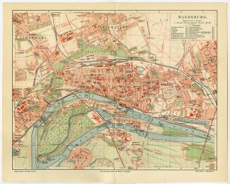 Antique Map-MAGDEBURG-ELBE-GERMANY-CITY-PLAN-Meyers-1895