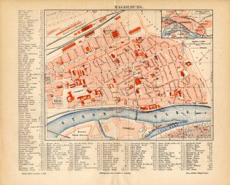 Antique Map-MAGDEBURG-ELBE-CITY-GERMANY-Meyers-1895
