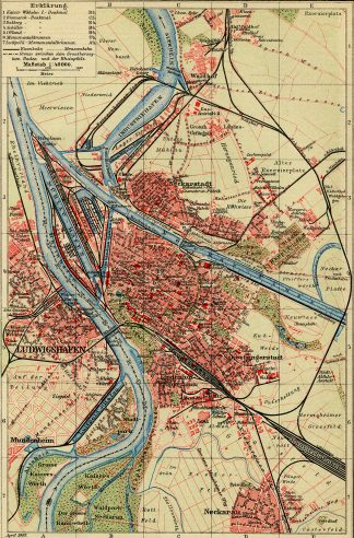 Antique Map-MANNHEIM-GERMANY-Brockhaus-1895