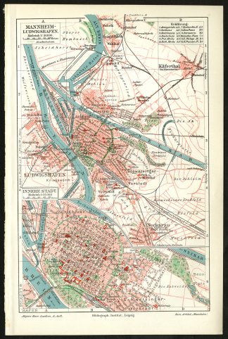 Antique Map-MANNHEIM-LUDWIGSHAFEN-GERMANY-Meyers-1902