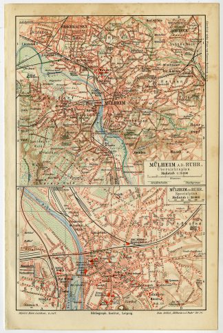 Antique Map-MULHEIM-RUHR-GERMANY-Meyers-1895