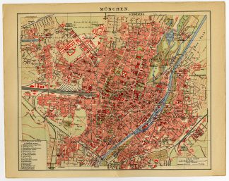 Antique Map-MUNCHEN-MUNICH-BAVARIA-GERMANY-Brockhaus-1893