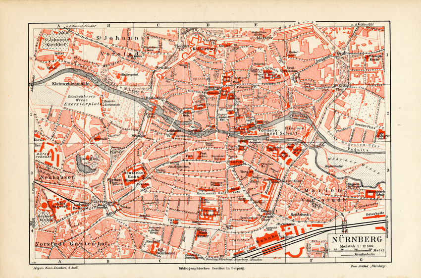 , Antique Map-NUREMBERG-NURNBERG-CITY-PLAN-GERMANY-Meyers-1895, Pictura Antique Prints