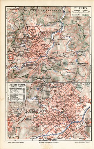 Antique Map-PLAUEN-GERMANY-Meyers-1895