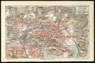 Antique Map-SAARBRUCKEN-GERMANY-Meyers-1895