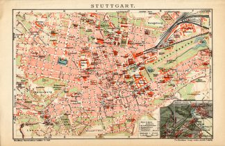 Antique Map-STUTTGART-CITY-GERMANY-Brockhaus-1893