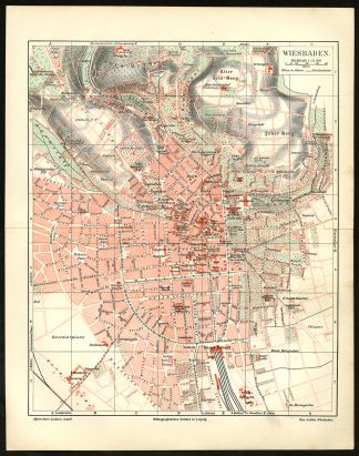Antique Map-WIESBADEN-GERMANY-Meyers-1902
