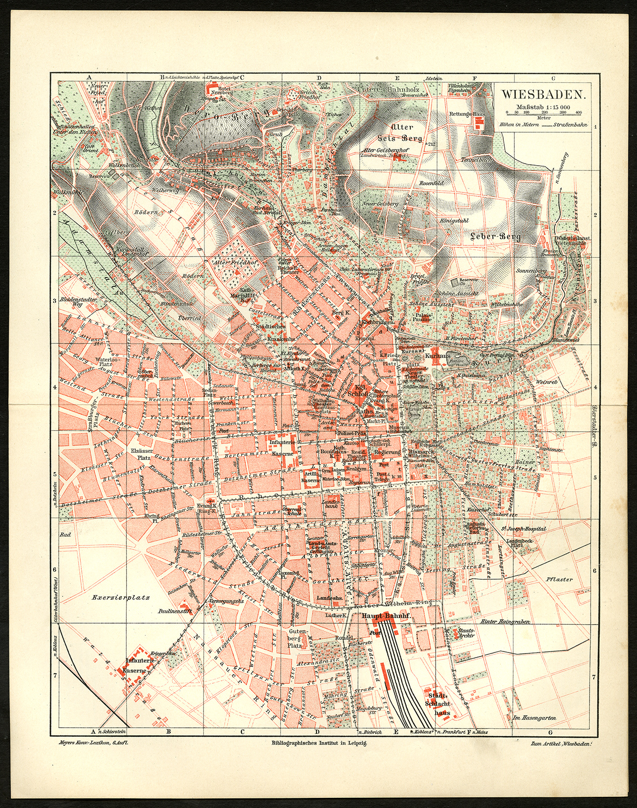 , Antique Map-WIESBADEN-GERMANY-Meyers-1902, Pictura Antique Prints