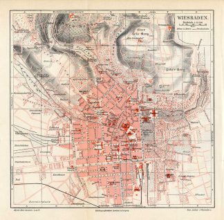 Antique Map-WIESBADEN-GERMANY-CITY-Meyers-1893