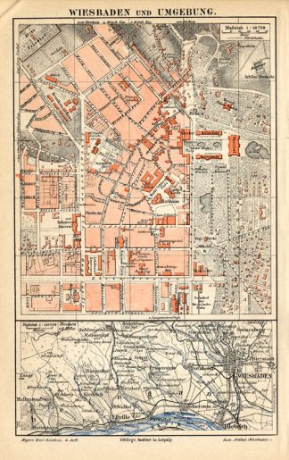Antique Map-WIESBADEN-GERMANY-Meyers-1895