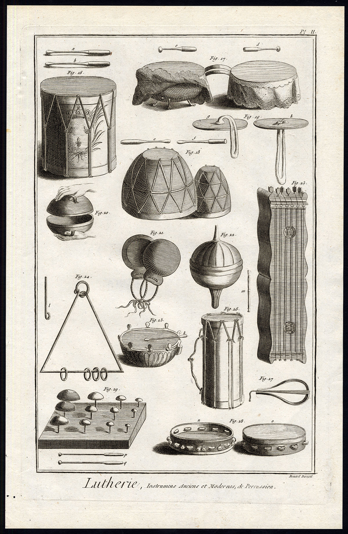 , Antique Print-LUTHIER-LUTHERIE-PERCUSSION-INSTRUMENTS-MUSIC-DRUM-Diderot-1751, Pictura Antique Prints