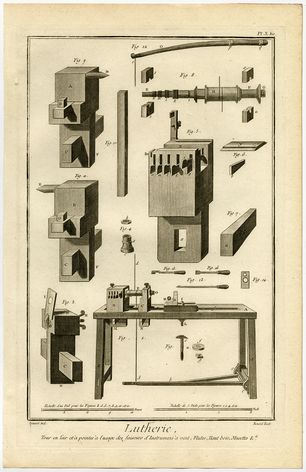 , 2 Antique Prints-LUTHIER-LUTHERIE-WIND INSTRUMENTS-MUSIC-Diderot-1751, Pictura Antique Prints