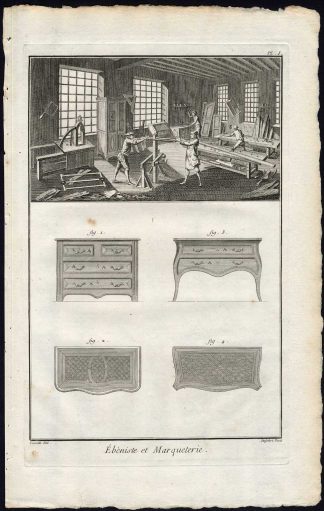 11 Antique Prints-CABINET MAKING-MARQUETRY-TOOLS-TRADE-Diderot-1751