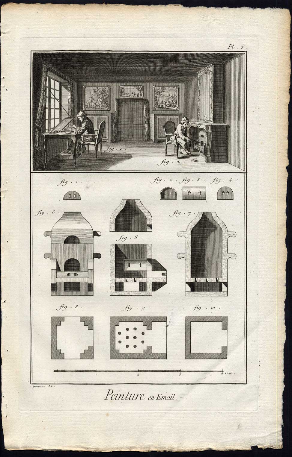 , 2 Antique Prints-EMAILLE-ENAMEL-PORCELAIN-PEARL-LAMP-Diderot-1751, Pictura Antique Prints