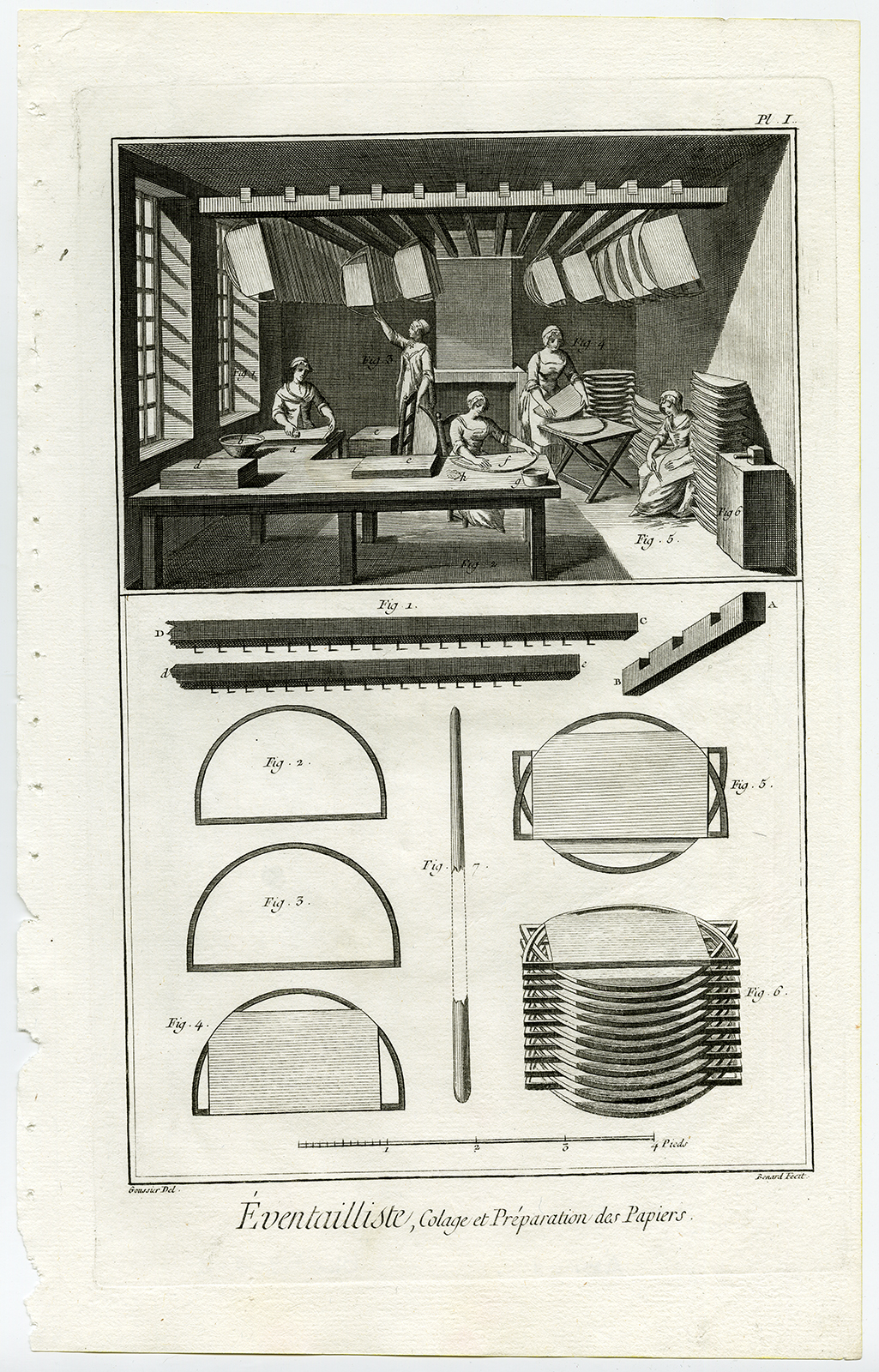 , 4 Antique Prints-FAN MAKING-HAND FAN-Diderot-1751, Pictura Antique Prints