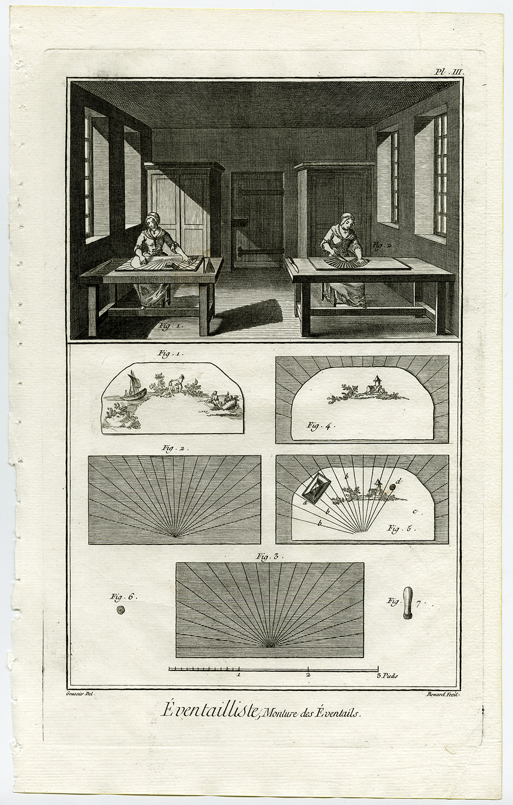 , 4 Antique Prints-FAN MAKING-HAND FAN-Diderot-1751, Pictura Antique Prints