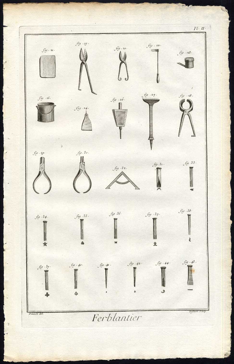 , 2 Antique Prints-FERBLANTIER-TINSMITH-PEWTER-TOOLS-Diderot-1751, Pictura Antique Prints