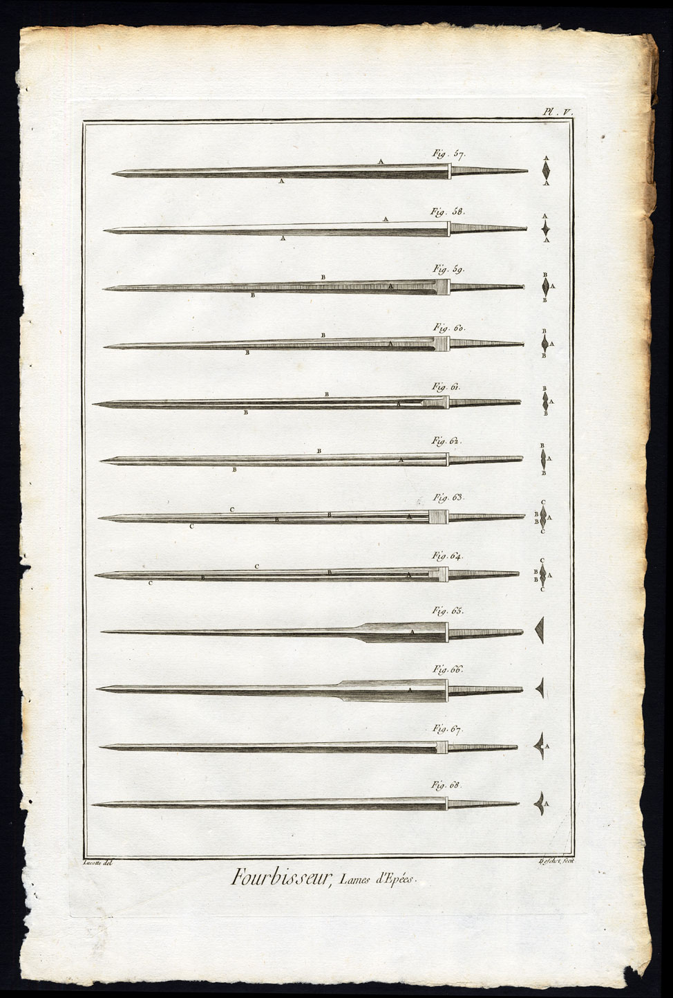 , 10 Antique Prints-FOURBISSEUR-SWORD MAKER-WEAPONS-Diderot-Defehrt-1751, Pictura Antique Prints